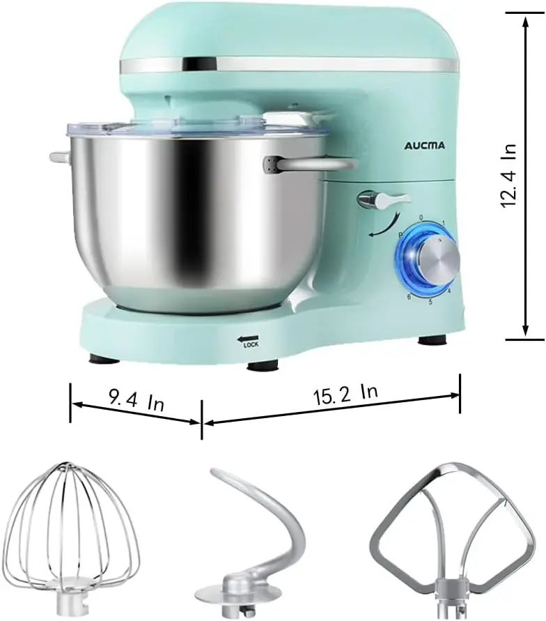Aucma 6.5-Qt Tilt-Head Stand Mixer — 660W, 6-Speed Kitchen Mixer with Dough Hook & Stainless Steel Bowl