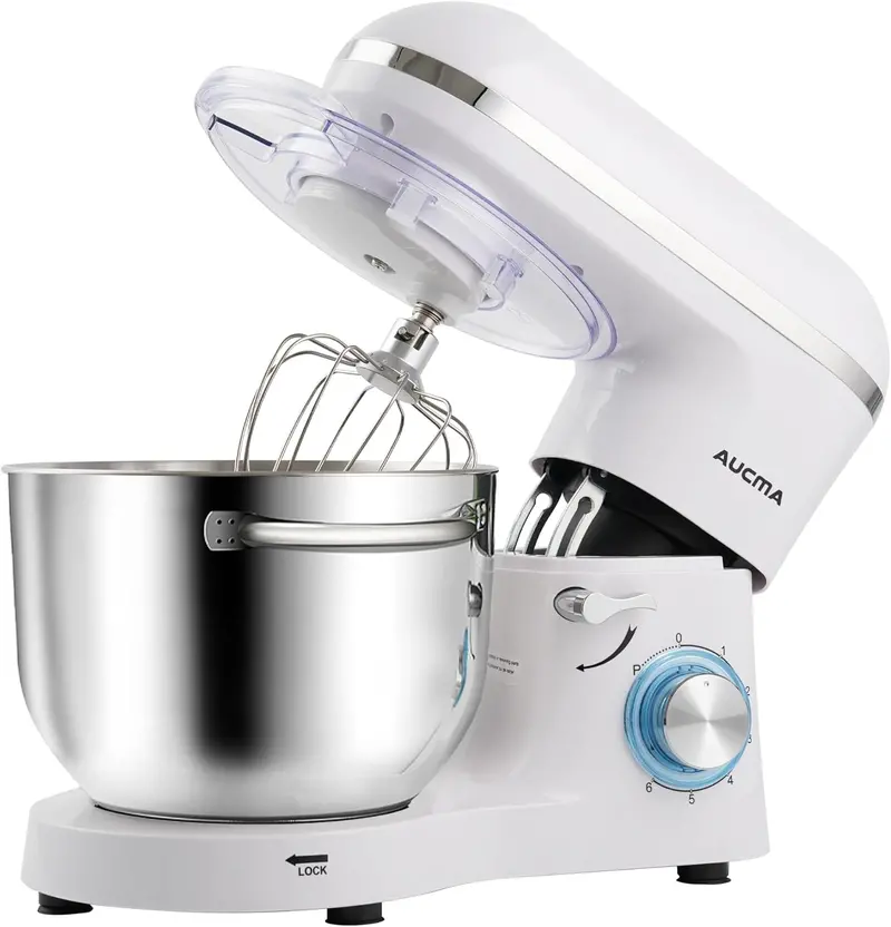 Aucma 6.5-Qt Tilt-Head Stand Mixer — 660W, 6-Speed Kitchen Mixer with Dough Hook & Stainless Steel Bowl