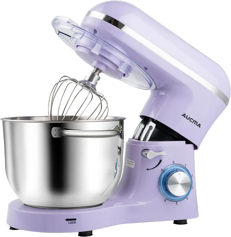 Aucma 6.5-Qt Tilt-Head Stand Mixer — 660W, 6-Speed Kitchen Mixer with Dough Hook & Stainless Steel Bowl