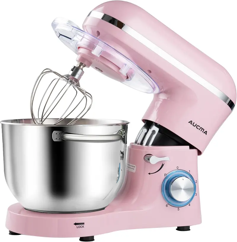 Aucma 6.5-Qt Tilt-Head Stand Mixer — 660W, 6-Speed Kitchen Mixer with Dough Hook & Stainless Steel Bowl