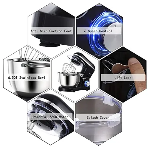 Aucma Professional-Grade 6.5 QT Electric Stand Mixer – 6-Speed Tilt-Head Design for Home Baking