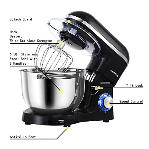 Aucma Professional-Grade 6.5 QT Electric Stand Mixer – 6-Speed Tilt-Head Design for Home Baking