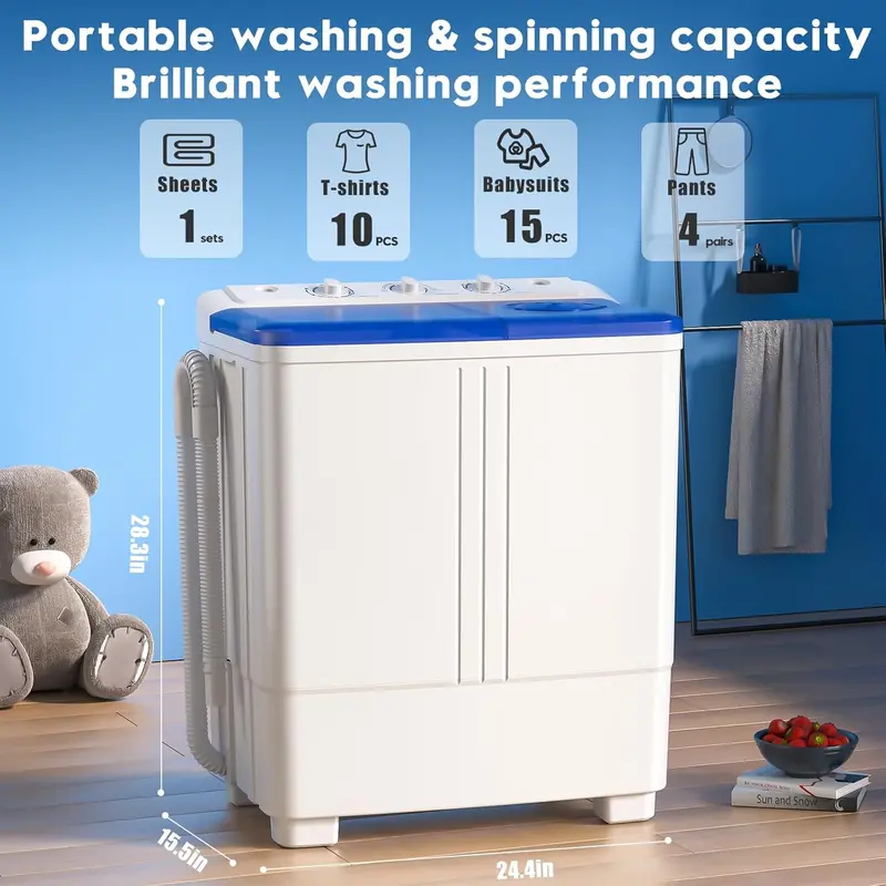 Auertech 28-Lb Twin-Tub Portable Washing Machine – Compact Mini Washer with Drain Pump, Ideal for Dorms, Apartments & RVs