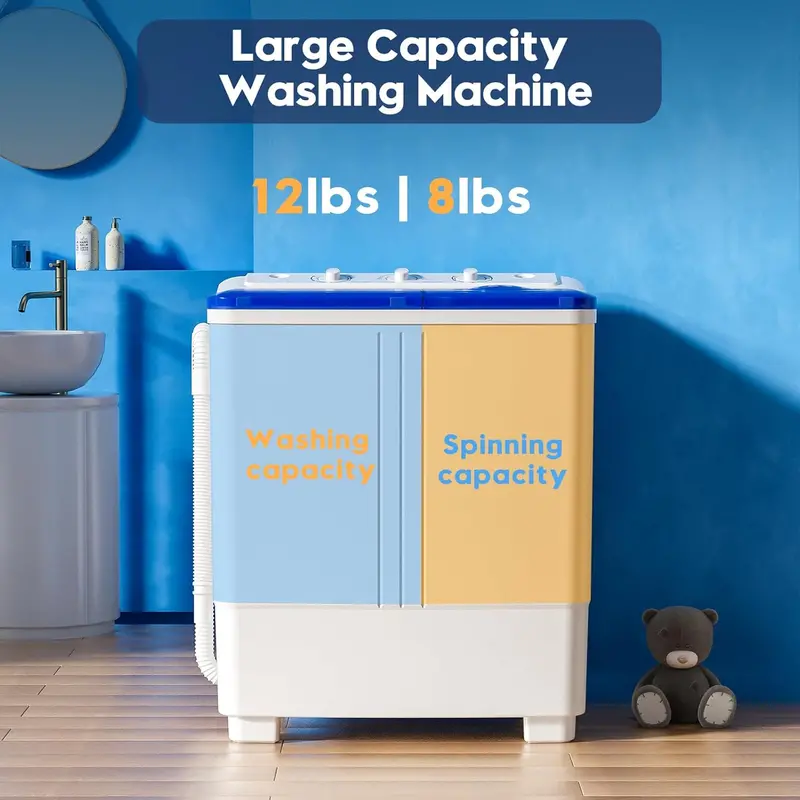 Auertech 28-Lb Twin-Tub Portable Washing Machine – Compact Mini Washer with Drain Pump, Ideal for Dorms, Apartments & RVs