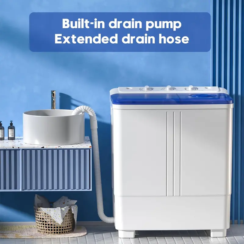 Auertech 28-Lb Twin-Tub Portable Washing Machine – Compact Mini Washer with Drain Pump, Ideal for Dorms, Apartments & RVs