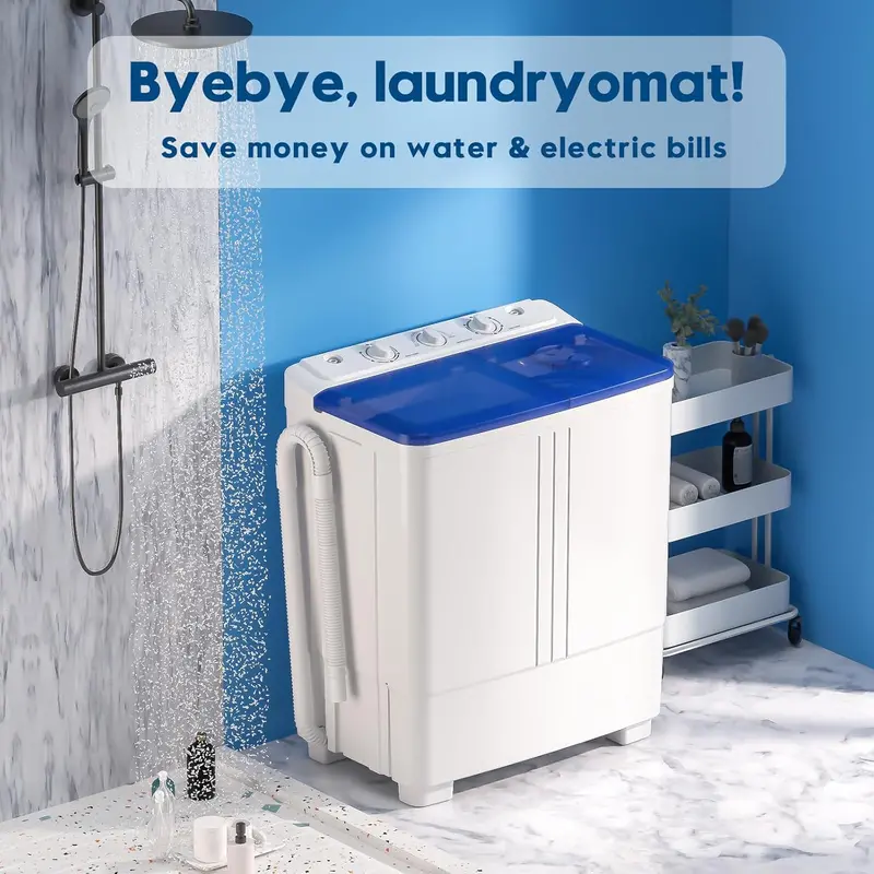 Auertech 28-Lb Twin-Tub Portable Washing Machine – Compact Mini Washer with Drain Pump, Ideal for Dorms, Apartments & RVs