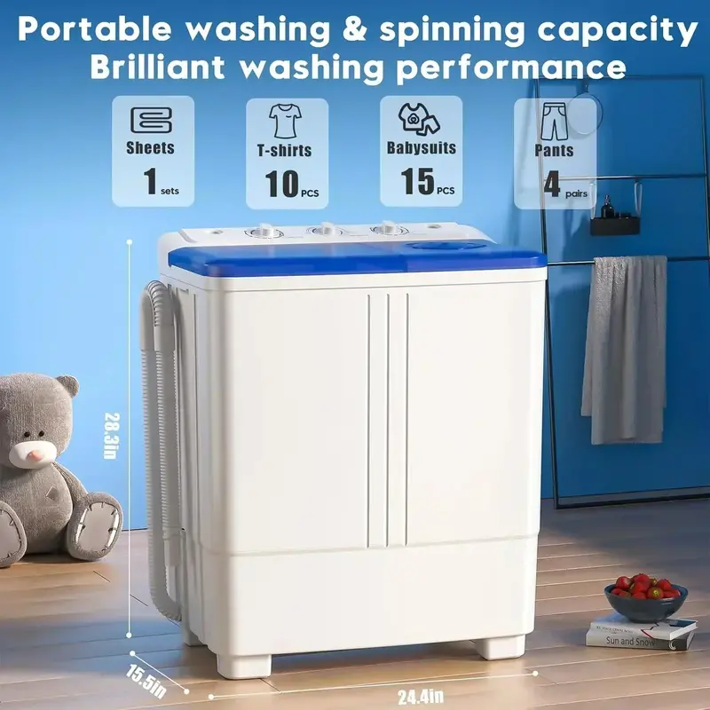 Auertech 28lb Twin-Tub Portable Washer – Compact Washing Machine for Apartments & RVs