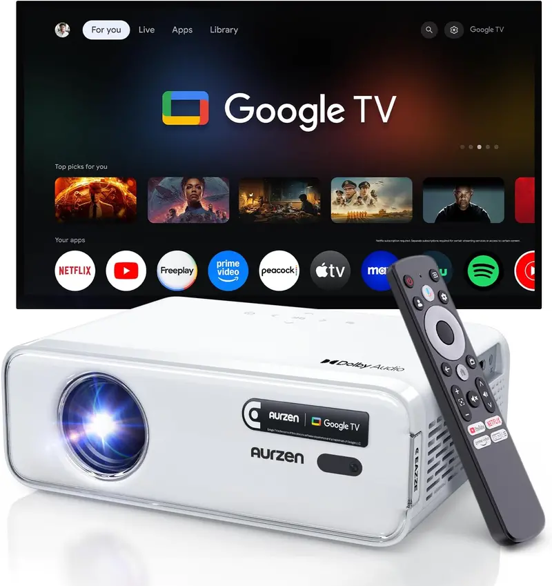 Aurzen EAZZE D1 Smart Projector — Officially Licensed Apps, Bluetooth, WiFi, and HD Clarity