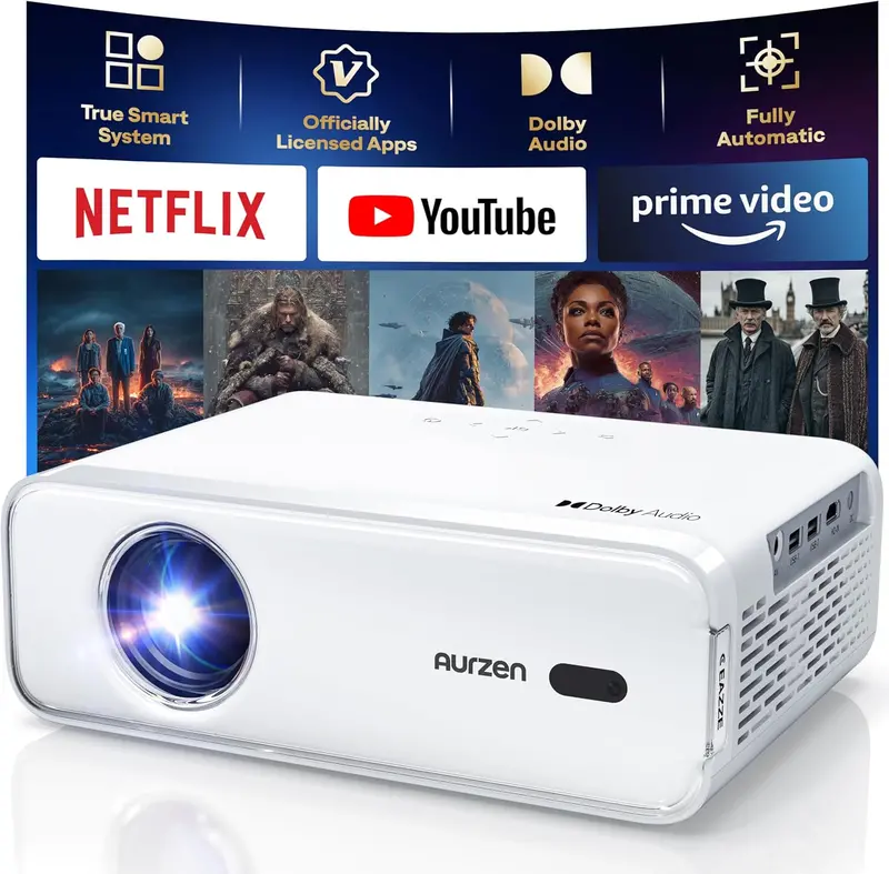 Aurzen EAZZE D1 Smart Projector — Officially Licensed Apps, Bluetooth, WiFi, and HD Clarity 2
