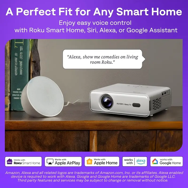Aurzen Roku TV Smart Projector — Built-in Roku OS, WiFi, Bluetooth, and Instant Streaming Access