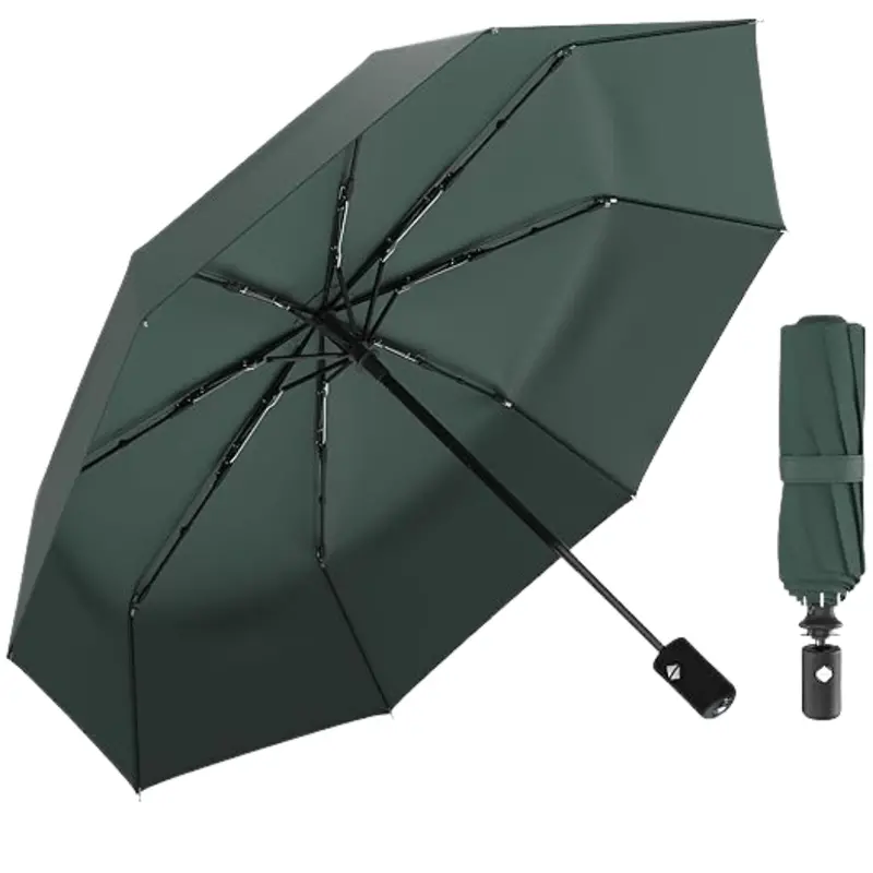 Automatic Open/Close Folding Travel Umbrella with Fiberglass Frame 2