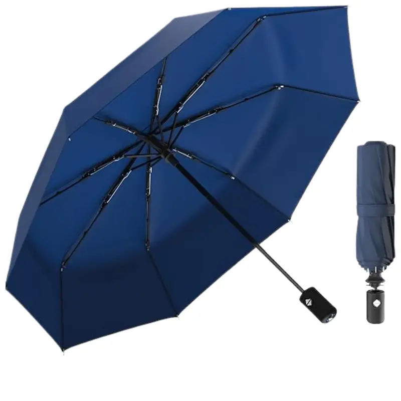 Automatic Open/Close Folding Travel Umbrella with Fiberglass Frame