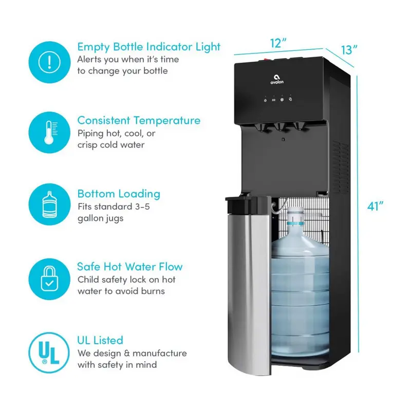 Avalon Bottom-Load Water Cooler – Triple-Temperature Dispenser with BioGuard Protection