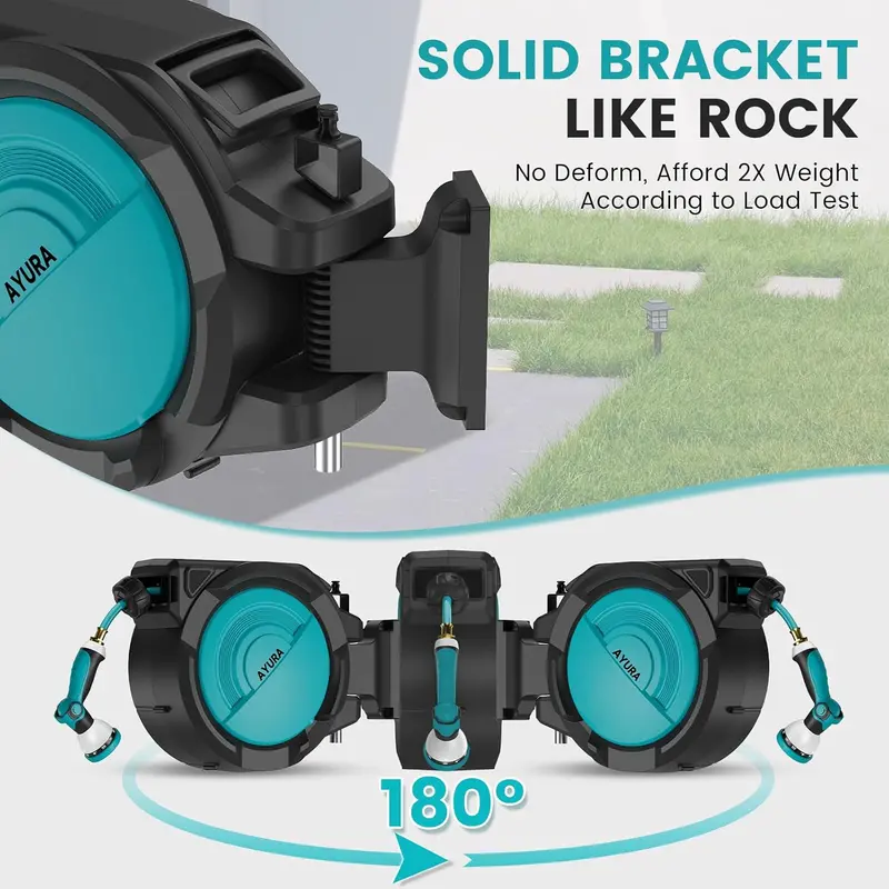 AYURA Retractable Garden Hose Reel – Auto-Rewind, Adjustable Length Lock & 10-Spray Nozzle