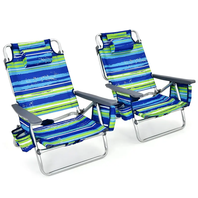 Backpack Beach Chairs (2-Pack) – Portable Camping Chairs with Built-In Cooler Bag & Cup Holders