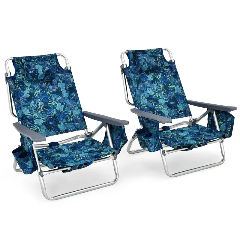 Backpack Beach Chairs (2-Pack) – Portable Camping Chairs with Built-In Cooler Bag & Cup Holders