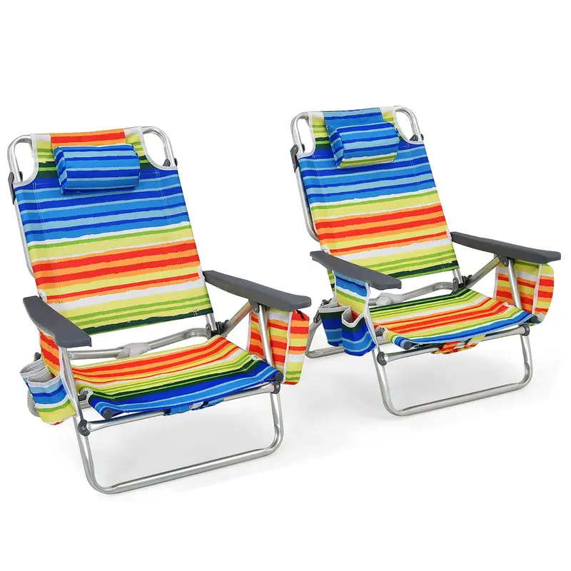 Backpack Beach Chairs (2-Pack) – Portable Camping Chairs with Built-In Cooler Bag & Cup Holders