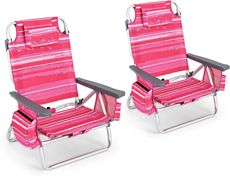 Backpack Beach Chairs (2-Pack) – Portable Camping Chairs with Built-In Cooler Bag & Cup Holders