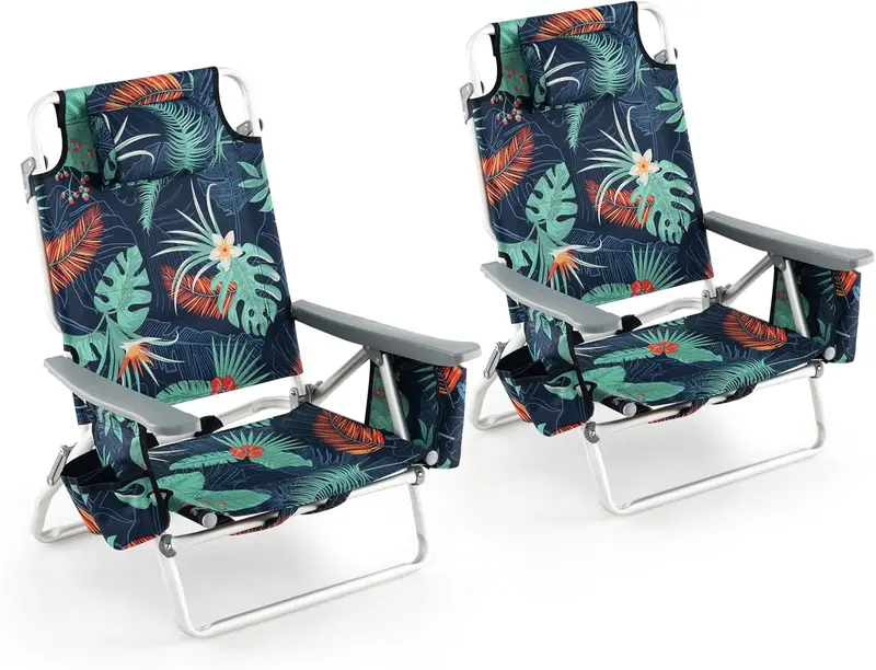 Backpack Beach Chairs (2-Pack) – Portable Camping Chairs with Built-In Cooler Bag & Cup Holders