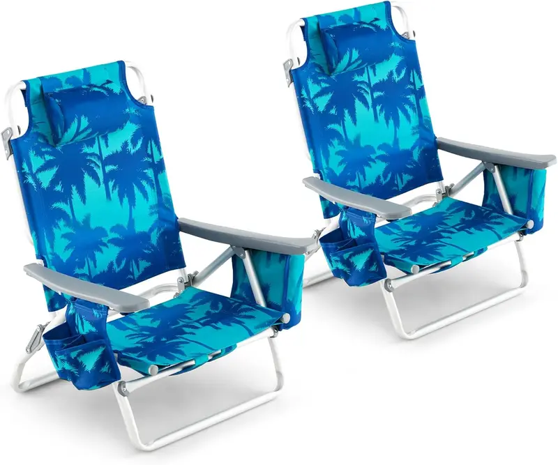 Backpack Beach Chairs (2-Pack) – Portable Camping Chairs with Built-In Cooler Bag & Cup Holders