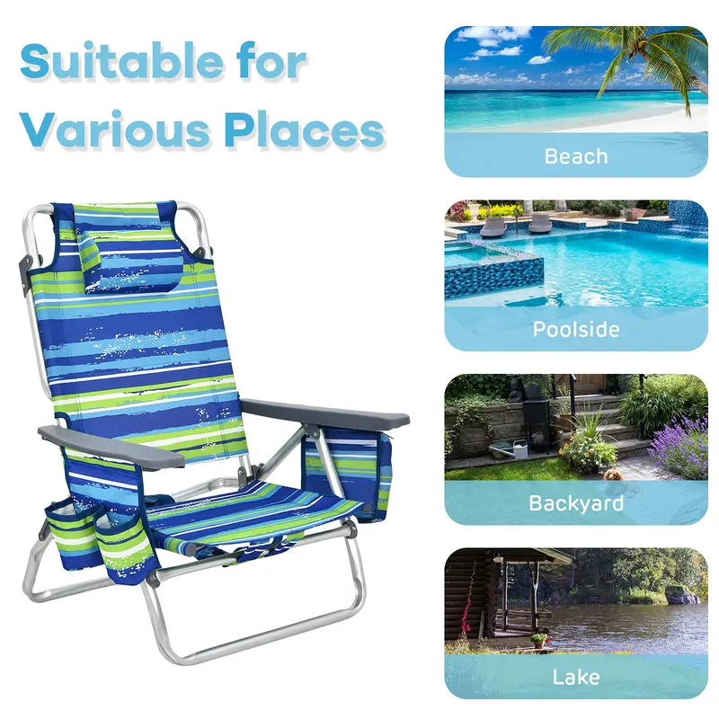 Backpack Beach Chairs (2-Pack) – Portable Camping Chairs with Built-In Cooler Bag & Cup Holders