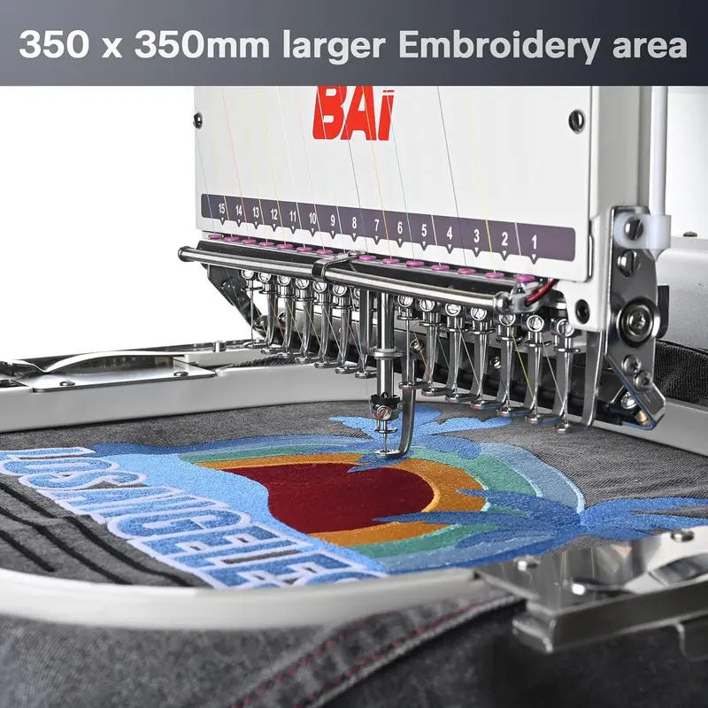 BAi Mirror 15-Needle Embroidery Machine – 20x14" Hoop Area, Touchscreen Interface, Multi-Head Capabilities