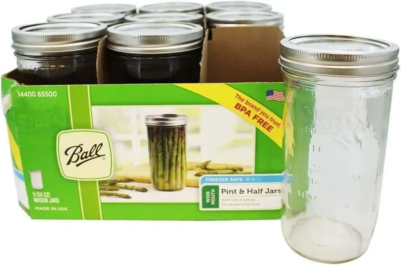 Ball Wide Mouth Mason Jars – 24 oz Glass Canning Jars with Lids, 9-Pack, Freezer & Dishwasher Safe
