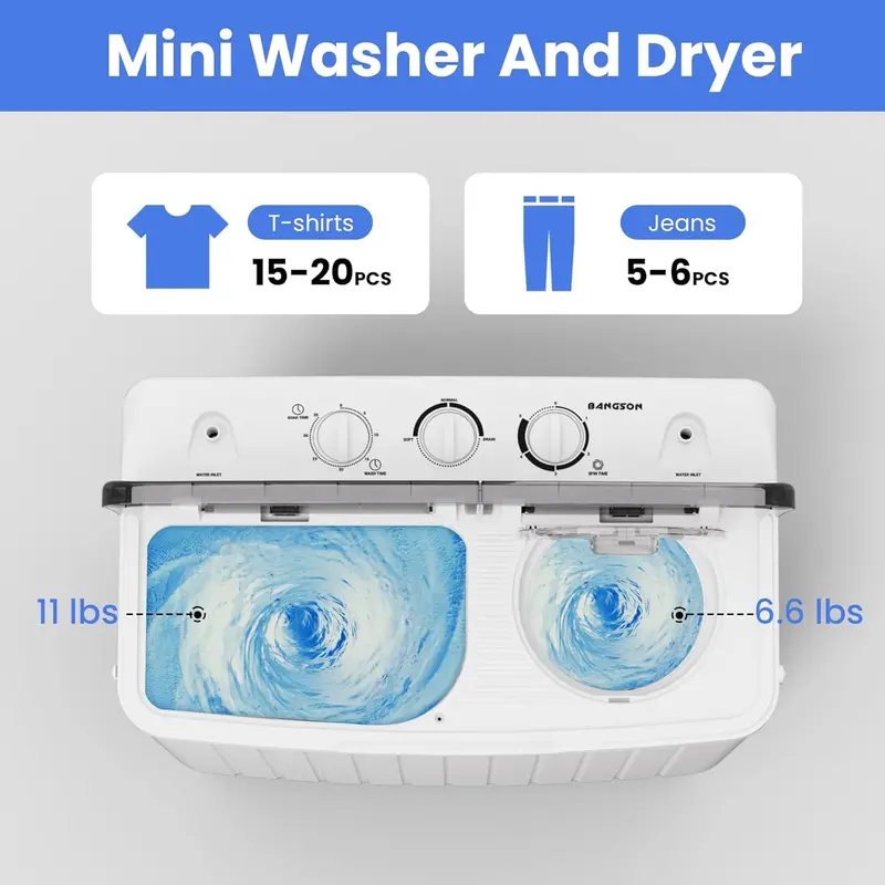 BANGSON Twin-Tub Washer & Dryer Combo – 17.6 lb Capacity Mini Laundry Set for Small Spaces 2