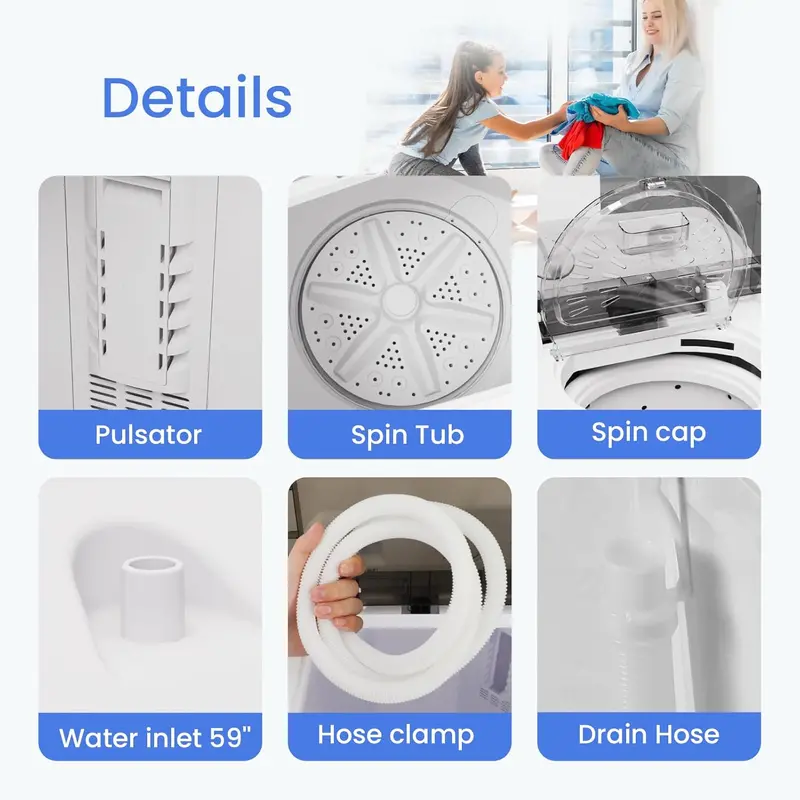 BANGSON Twin-Tub Washer & Dryer Combo – 17.6 lb Capacity Mini Laundry Set for Small Spaces