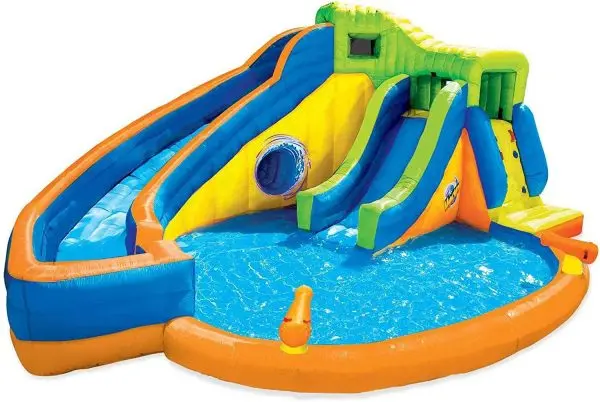 BANZAI Pipeline Twist Inflatable Water Park – Kid-Friendly Splash Zone with Slides and Pool Combo
