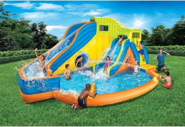 BANZAI Pipeline Twist Inflatable Water Park – Kid-Friendly Splash Zone with Slides and Pool Combo