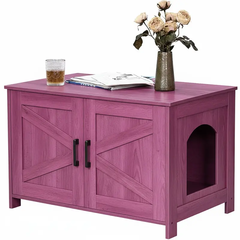 Barn-Door Litter Box Cabinet – Side Entry and Rustic Wooden Door Design