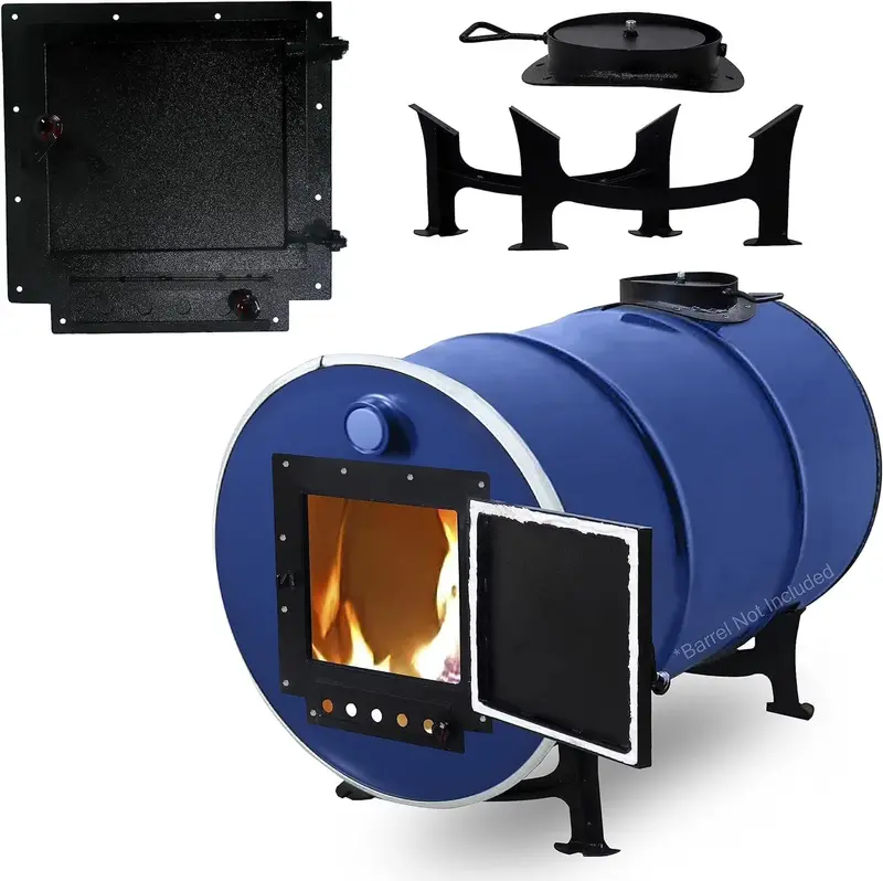 Barrel Stove Kit C – DIY Wood-Burning Heater for 30–55-Gallon Drums – Emergency Cooking & Heating Solution
