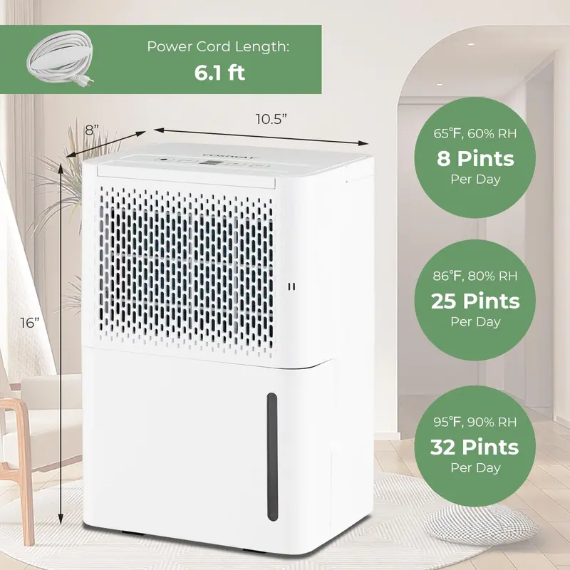 Basement Dehumidifier – 32-Pint Capacity, Covers Up to 2000 Sq. Ft, Quiet and Energy-Saving Modes