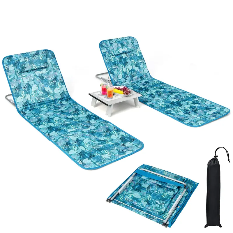 Beach Lounge Chair with Integrated Side Table – Compact & Portable Design