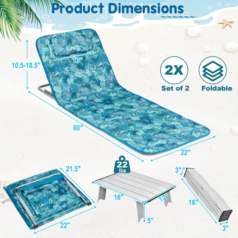 Beach Lounge Chair with Integrated Side Table – Compact & Portable Design