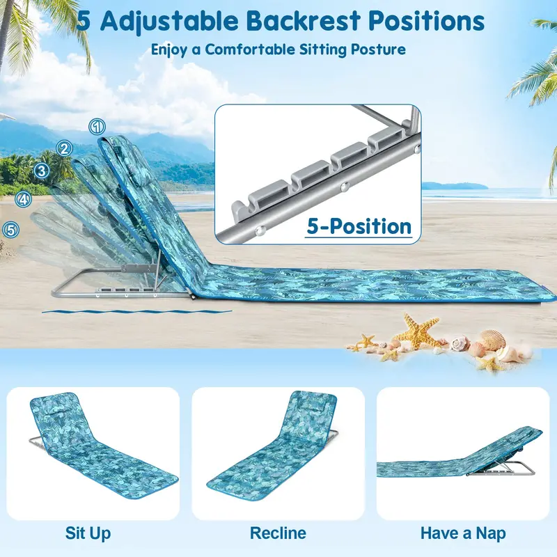 Beach Lounge Chair with Integrated Side Table – Compact & Portable Design