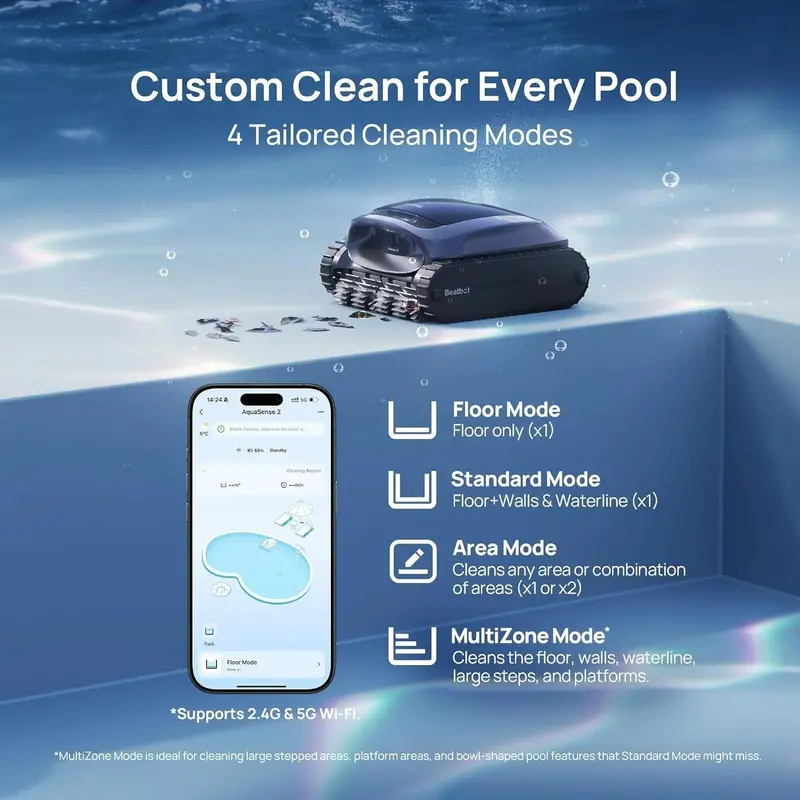 Beatbot AquaSense 2 Cordless Robotic Pool Cleaner – Smart Parking, Double-Pass Waterline Scrubbing, 3,230 sq.ft Coverage (Blue)