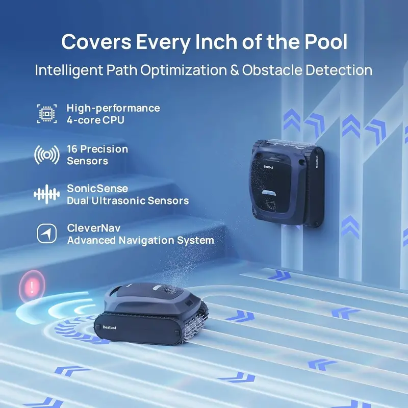 Beatbot AquaSense 2 Robotic Pool Vacuum – Cordless Floor/Wall/Waterline Cleaning for In-Ground & Above-Ground Pools (Blue)