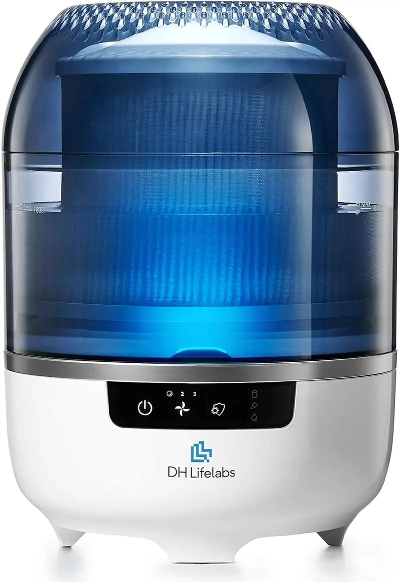 Bedroom Evaporative Humidifier + Air Purifier – HOCL Generator, Odor Eliminator & Mildew Remover for Up to 538 sq.ft