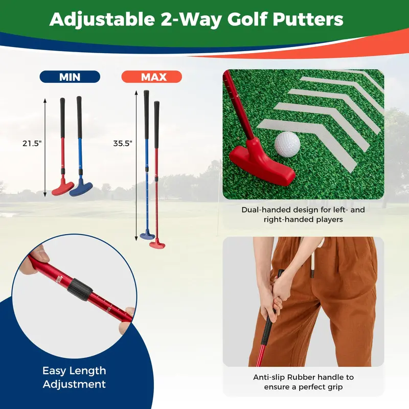 Beginner Golf Game Set – Includes 2 Adjustable Putters & 6 Practice Golf Balls