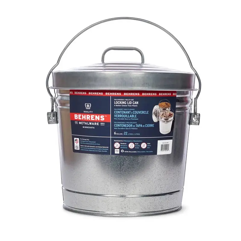 Behrens Galvanized Steel Locking-Lid Can – 6-Gallon Heavy-Duty Storage Container