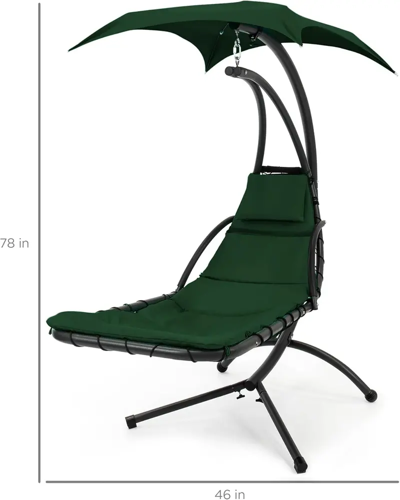 Best Choice Products Curved Steel Hanging Chaise Swing – Teal Outdoor Lounge with Canopy and Pillow