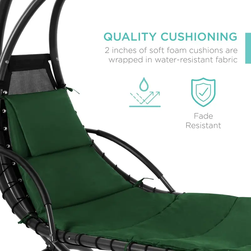 Best Choice Products Curved Steel Hanging Chaise Swing – Teal Outdoor Lounge with Canopy and Pillow