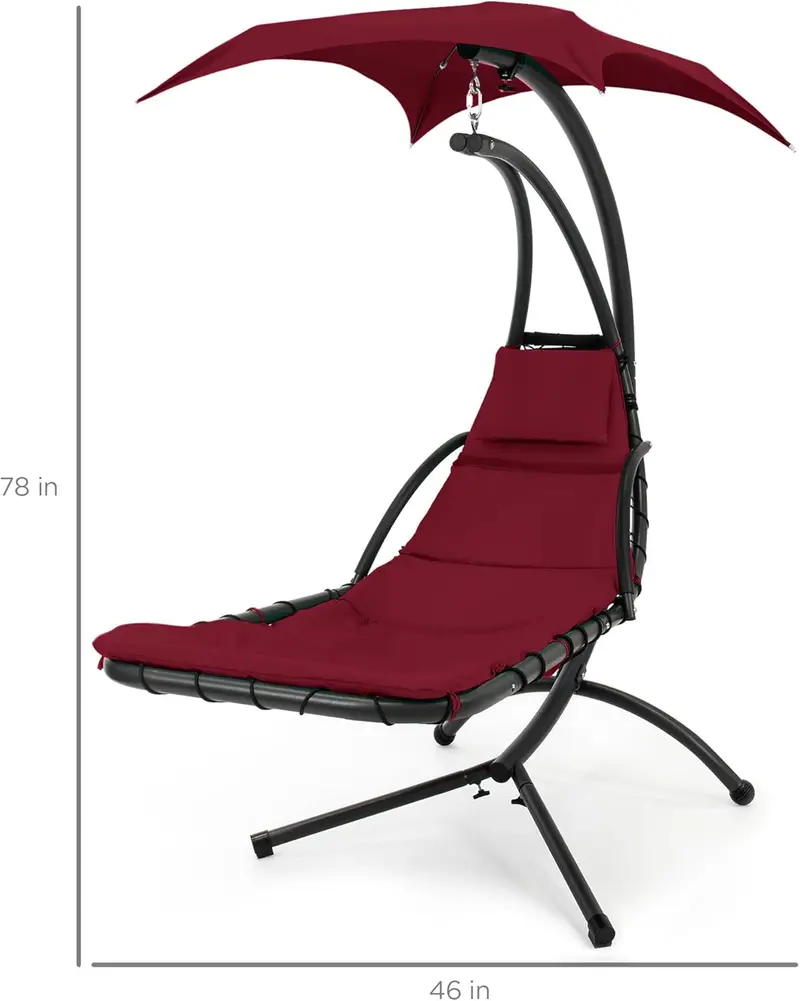 Best Choice Products Curved Steel Hanging Chaise Swing – Teal Outdoor Lounge with Canopy and Pillow