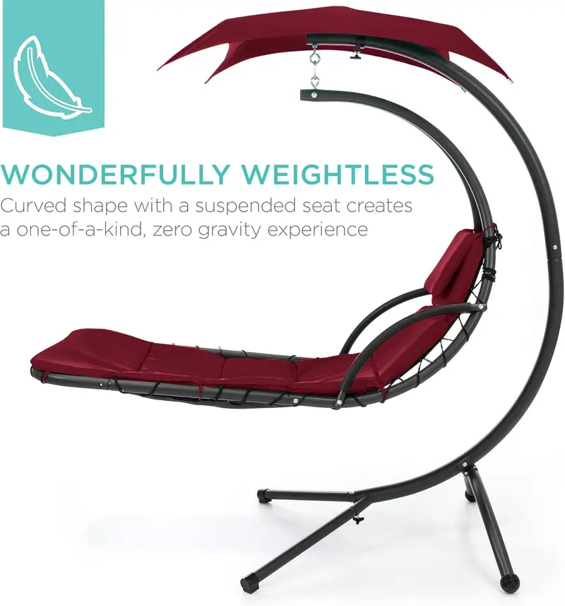 Best Choice Products Curved Steel Hanging Chaise Swing – Teal Outdoor Lounge with Canopy and Pillow