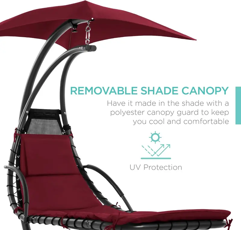 Best Choice Products Curved Steel Hanging Chaise Swing – Teal Outdoor Lounge with Canopy and Pillow