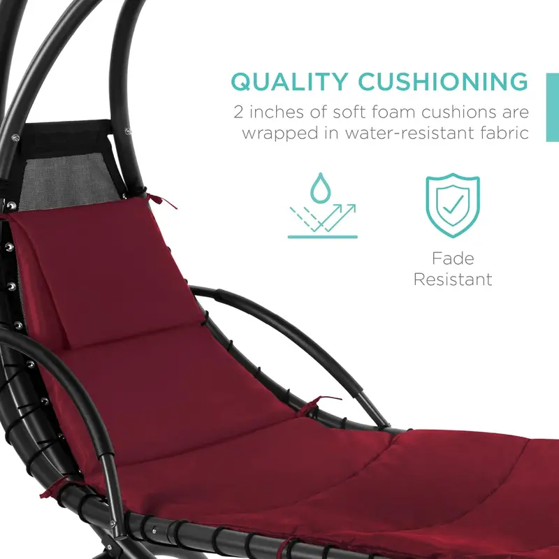 Best Choice Products Curved Steel Hanging Chaise Swing – Teal Outdoor Lounge with Canopy and Pillow