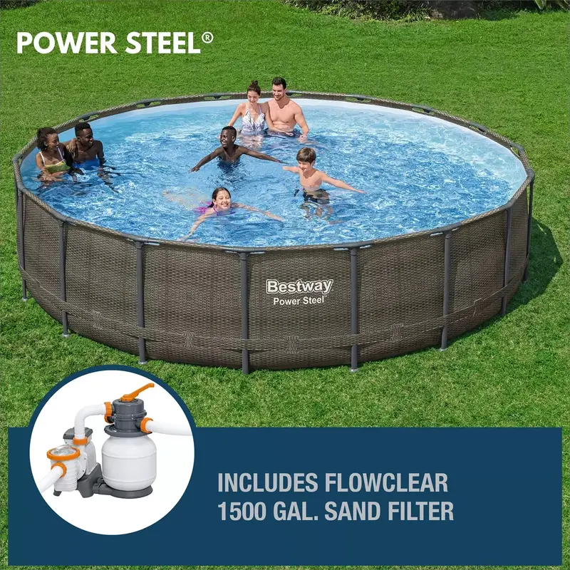 Bestway Power Steel 18-Foot Round Above-Ground Pool Set – 48-Inch Depth with Easy-Setup Frame