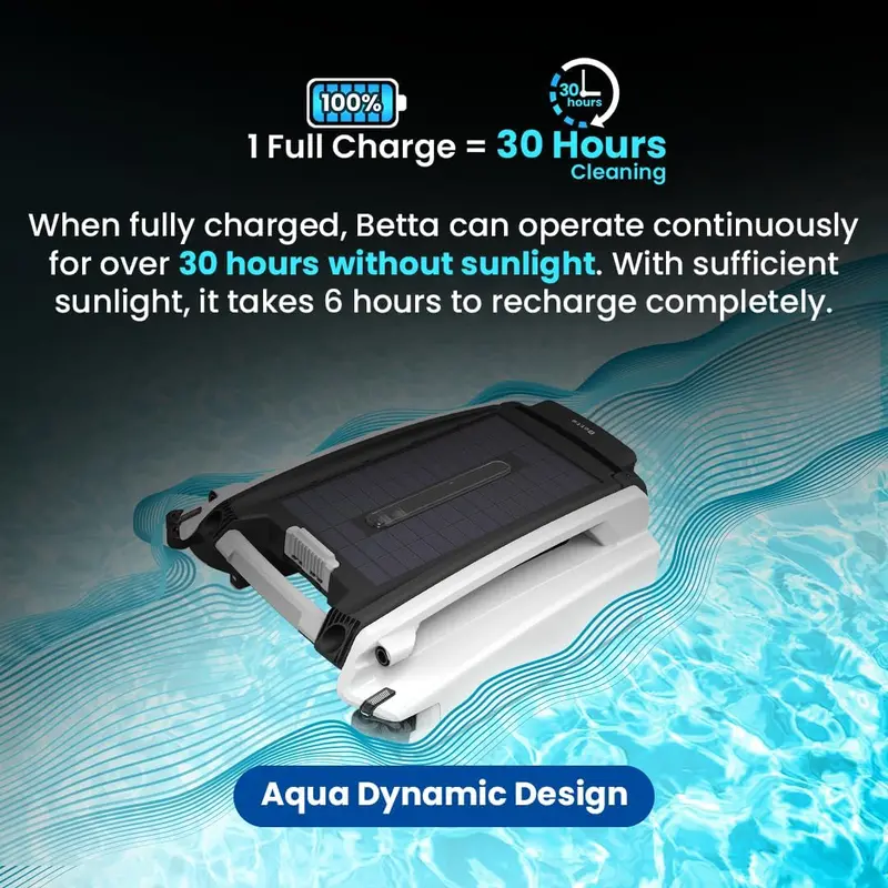 Betta SE Solar-Powered Pool Skimmer – Automatic Surface Cleaner with 30-Hour Battery & Salt-Chlorine-Tolerant Motors (Blue)